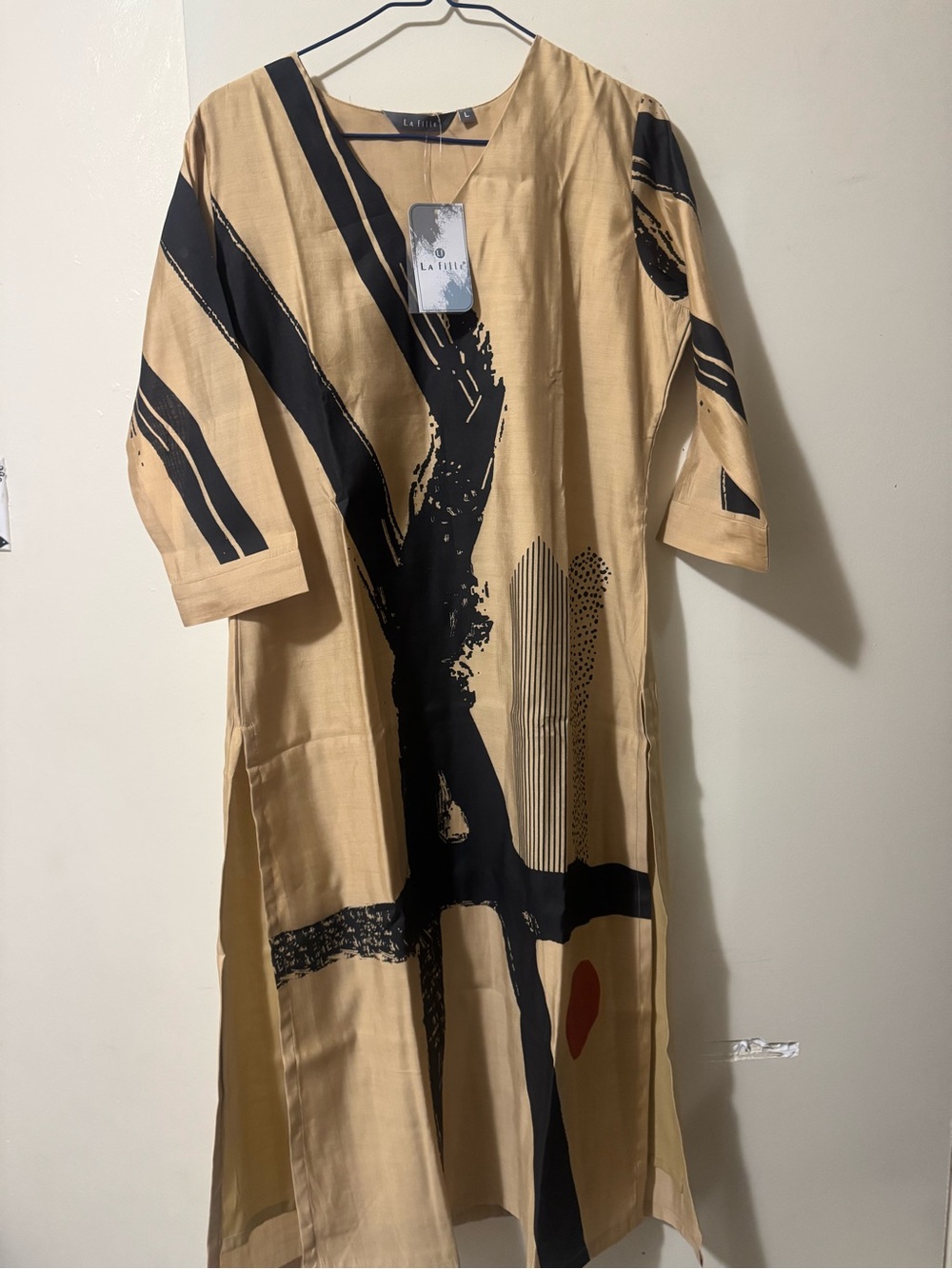 Beige & Black Patterned Women’s Dress